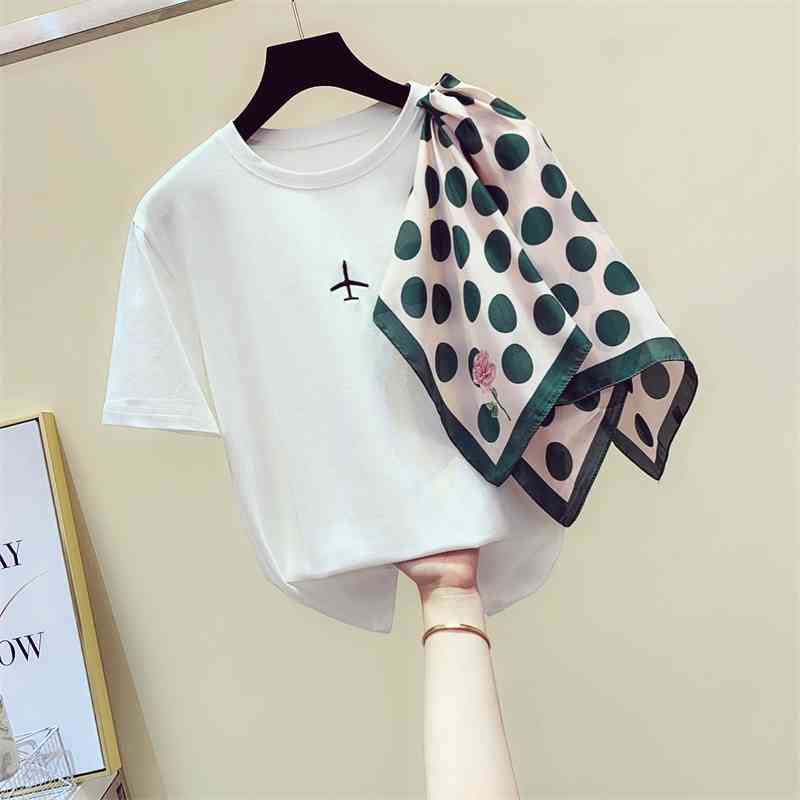 

Korean Style Casual T Shirt Female Round Neck Summer Irregular Beveled Short-Sleeved Wild Women Clothing 210615, White