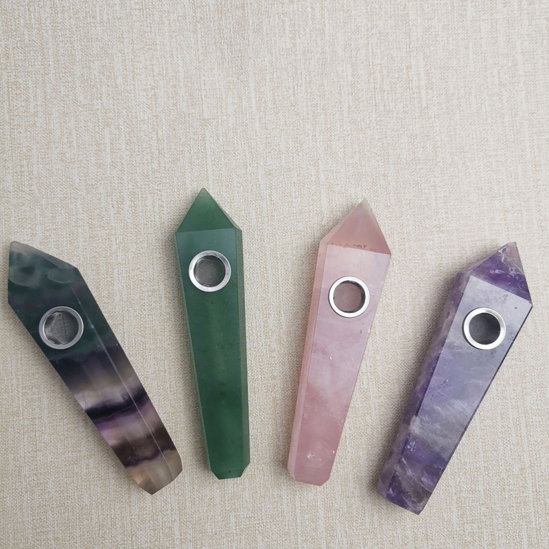 

Hexagonal Amethyst Smoking Pipe Tube Handicraft Natural Crystal Pipes Crystals Point Wand Healing Gems Rose Quartz Treatment Gem With Metal Filter