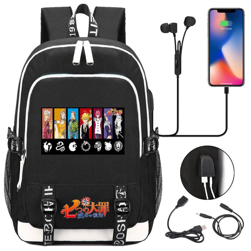

The Seven Deadly Sins Schoolbag USB Men Women Leisure Backpack Cosplay Nanatsu No Taizai Boys Girls Bookbag Laptop Shoulder Bags