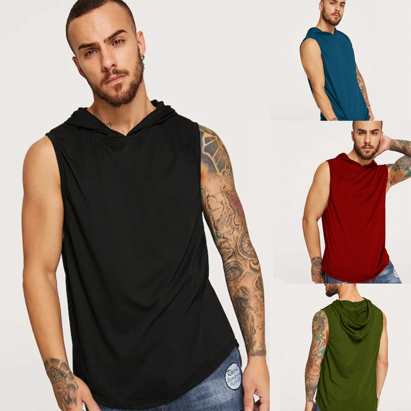 

Mens Hoodies Tank Top Sleeveless Muscle Gym Sport Slim Vest Bodybuilding Hooded Hip Hop Streetwear Workout Elastic Men TankTop, Army green
