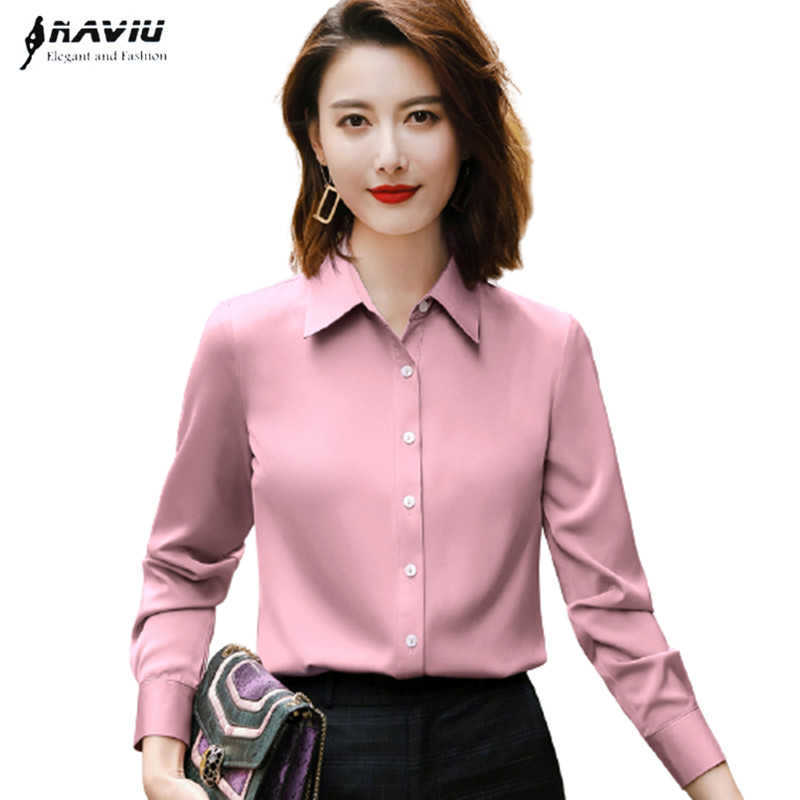 

Pink Shirt Wome Professional Temperamet Spring Fashion Formal Long Sleeve Chiffon Blouses Office Ladies Work Tops 210604, Gray