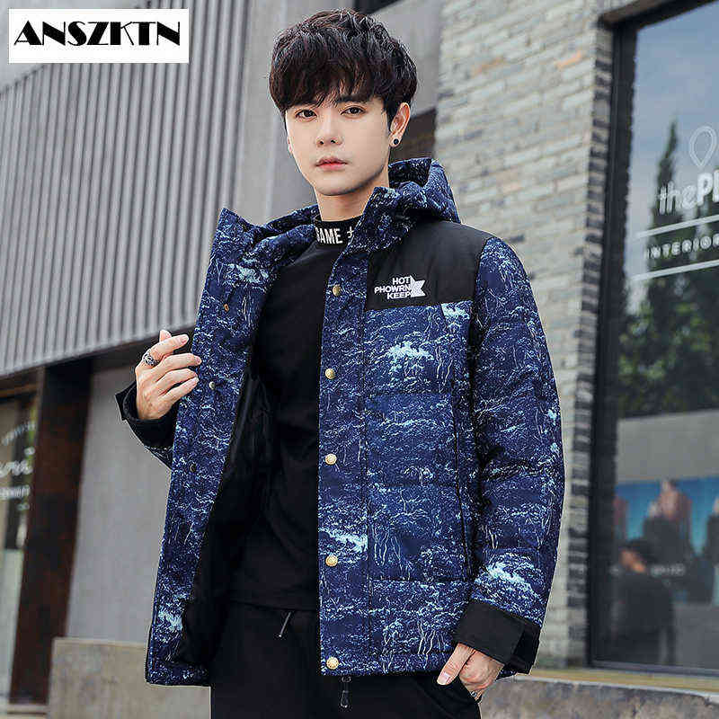 

ANSZKTN New Arrivals Men'sWhite Duck Down Hooded Jackets Warm Winter Coat Portable Overcoats Winter hooded Jackets Windproof Y1103, Black