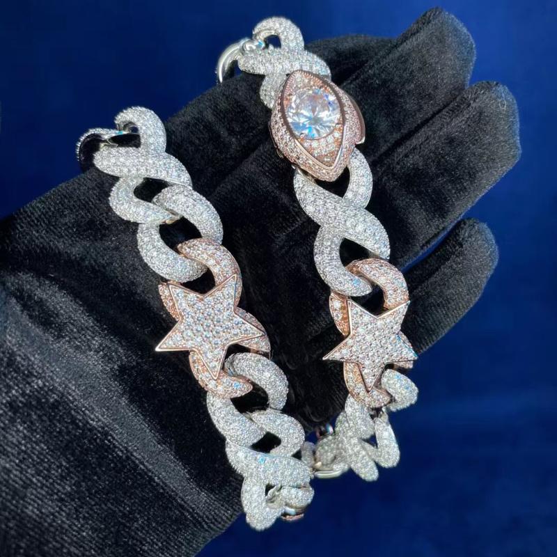 

Two Tone 15mm Bling 5A CZ Cuban Link Chain Star Eye Pendant Choker Necklaces Iced Out Hip Hop Big Chunky Women Men Jewelry Chokers