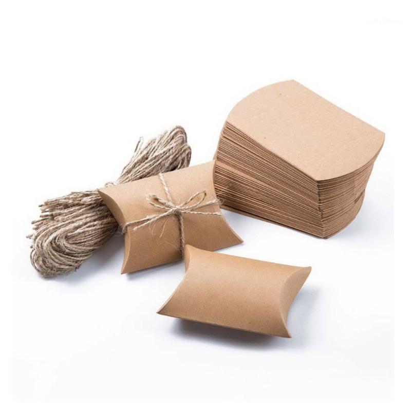 

Gift Wrap 10/20/50Pcs Pillow Shape Candy Box Kraft Paper Packaging Boxes Bags Solid Wedding Favors Birthday Party Decorations