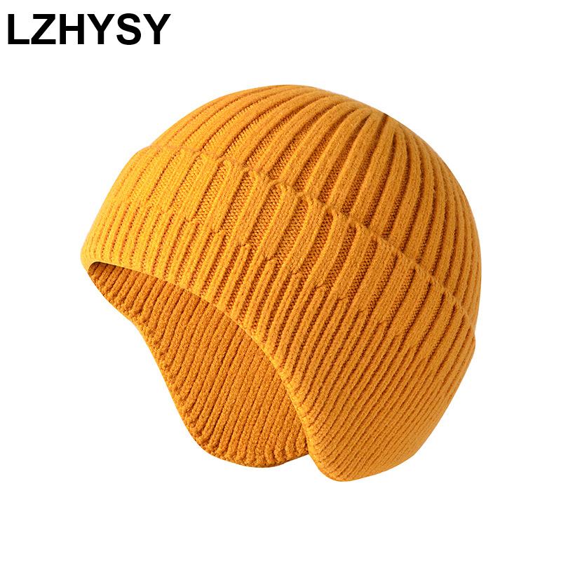 

Berets LZHYSY Unisex Earflap Winter Hat Warm Acrylic Beanies For Men Gorro Skullies Caps Women Thick Knitted Hats Bonnet Femme Ski, Black