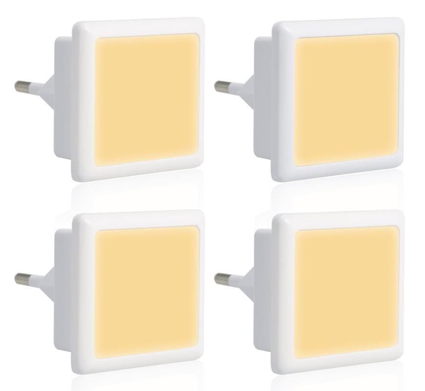 

Night Lights PACK OF 4 LED Light Sensor 0.3W Warm White EU Plug Socket Lamp 230V Children's Bedside Table Home Stairs Aisle