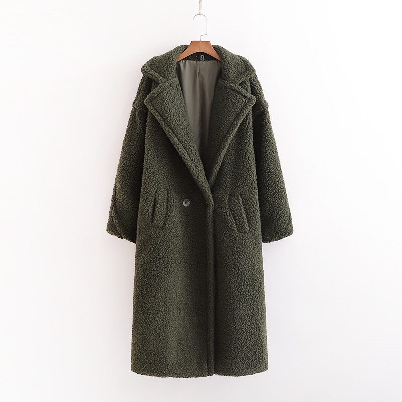 

Autumn Winter Women Army Green Teddy Coat Stylish Female Thick Warm Cashmere Jacket Casual Girls Streetwear 210520, As pic