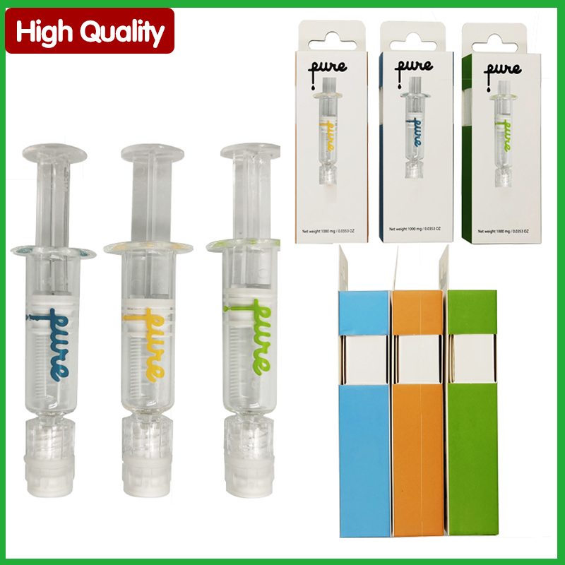 

High Quality Pure One Disposable Lure Lock Glass Syringes Bag 1ml Vape Cartridges Thick Oil Storage Syringe Childproof Packaging Box With Me