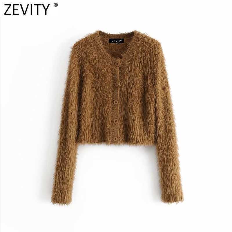 

Zevity Women Fashion O Neck Solid Color Fur Short Knitting Sweater Femme Chic Single Breasted Cardigan Casual Tops S589 210603, Hh s589k
