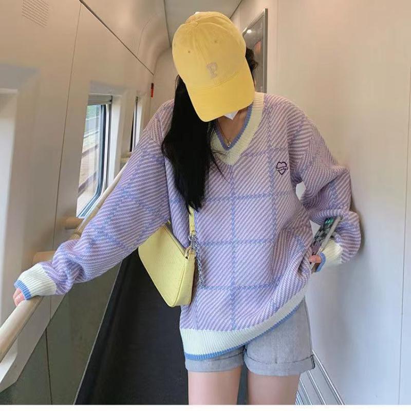

Women's Sweaters Knitted Sweater Woman Pull Femme Women V Neck Korean Fashion Casual Oversize Tops Winter Clothes, Black