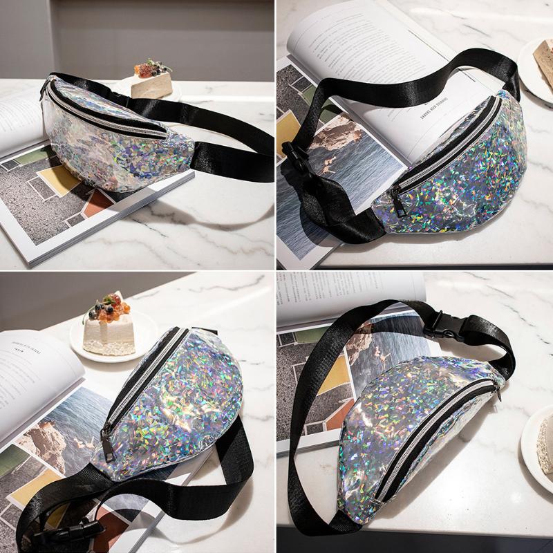 

Waist Bags Women Belt Zipper Fanny Pack Sequins Bum PU Leather Crossbody Casual Fashion Bag Lightweight Street Trendy All-Match