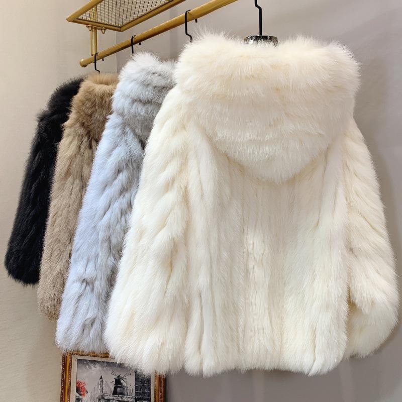 

Women's Fur & Faux Raccoon Wool Woven Coat Women Winter Real Hooded Short Bat Jacket Plus Size Genuine Female With Hood Clothes, Black