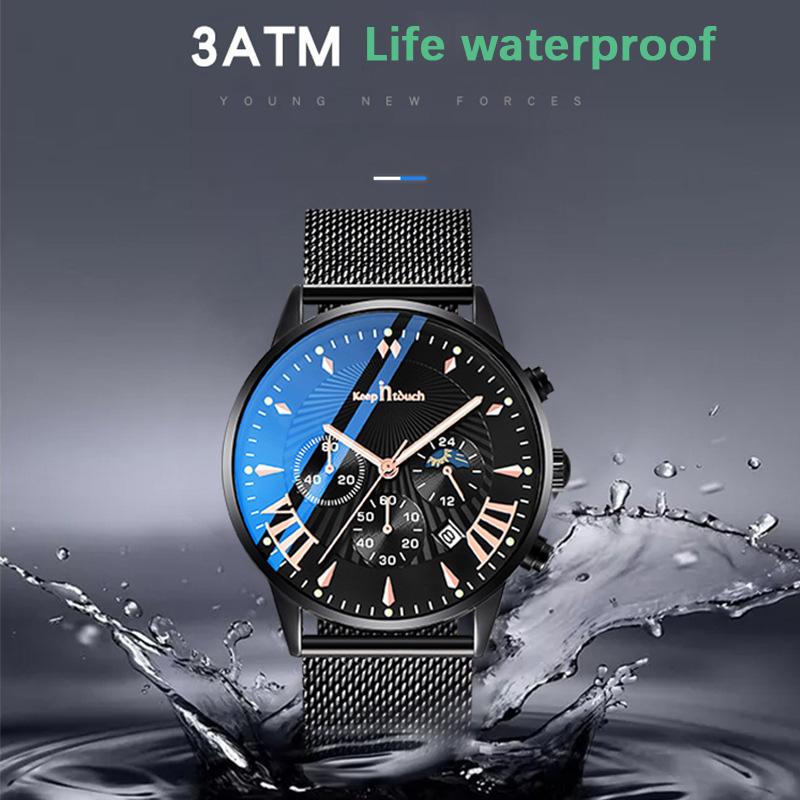 

Wristwatches Business Waterproof Watch Quartz Steel Band Men's Fashion Multifunc Mens Watches Top, Mesh s b s
