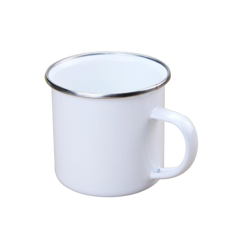 

12oz Sublimation Enamel mug heat transfer enamelled tumblers with handle 350ml Blank white sublimated Coffee mugs unbreakable drink cup DIY Printing