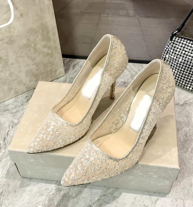 Sandales de créateurs chaussures habillées stylesheels femme de qualité supérieure Lady élégante plate 8cm 10cm diamant en maille