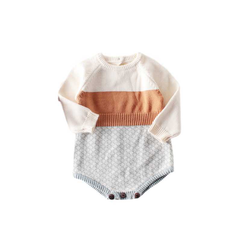 

2009 Baby Girl Bodysuits Retro Colour Knitted Clothes Bottom-wrapped Horsewear And Crawling Clothes 210701, Multi