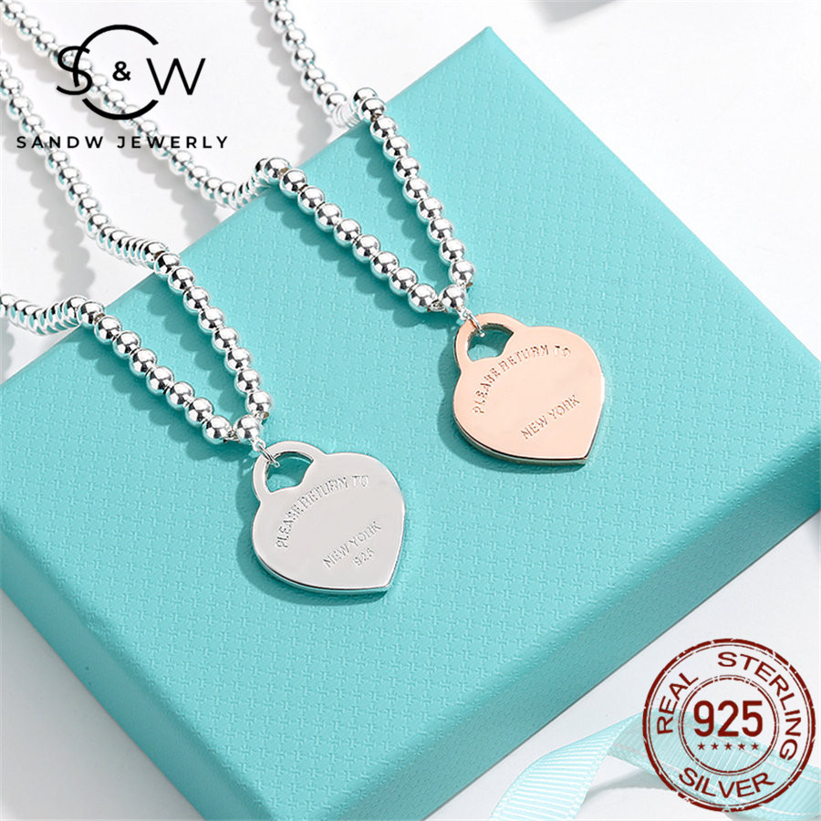 

SANDW Heart-shaped Necklace Pendant Charm Jewelry S925 Sterling Silver Light Luxury Women Round Bead Chain Original 1:1 Fashion Classic Exqu