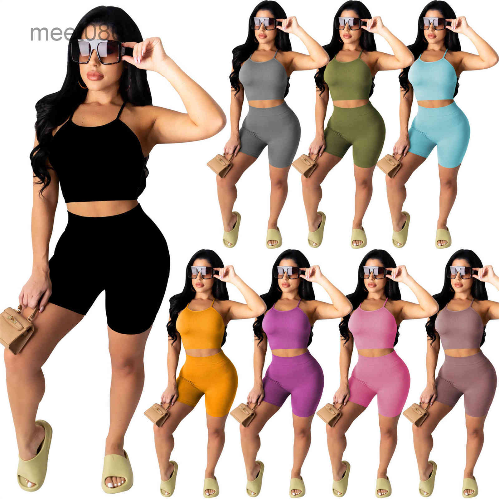 

Women's Tracksuits 6 colors 2021 summer casual Solid colorShorts sling two piece sets of fine pit bar Designer style Fashion Hot s, Mix or give list