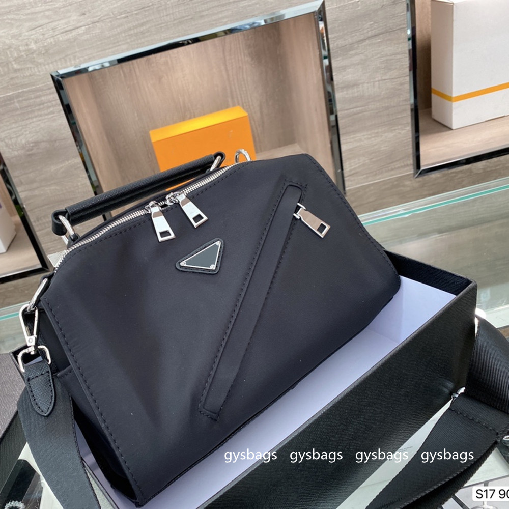 

Luxury Men's Black Crossbody Briefcases Nylon Shoulder Bags Triangle Handle Briefcase Business Messenger Motor Bag Casual Purses