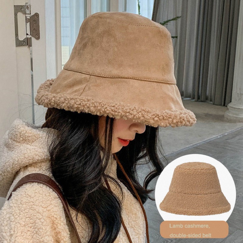 

Fashion designer lamb hair fisherman hat women thick warm double-sided cycling cap winter Korean version of cold-proof plush hat basin hats, Blue;gray