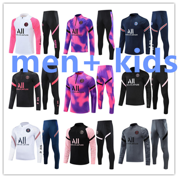 

21/22 paris tracksuit 2021 2022 Paris men and kids training suit MBAPPE long sleeve raining set Football soccer Jersey kit uniform chandal, Black