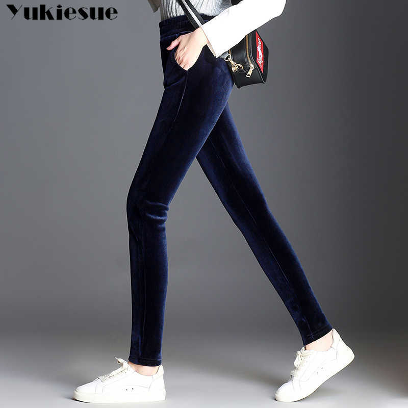 

Women Winter Warm pants Velvet super Thick Trousers High Waist Elastic skinny Mother Stretch pencil Pants Plus Size 5XL 6xl 210608, Blue