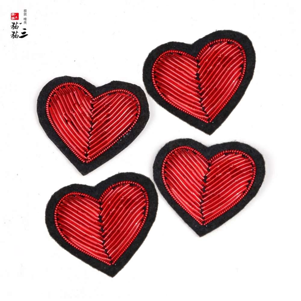 French design handmade Indian silk love embroidery cloth with red heart peach cartoon Brooch-image-695391077