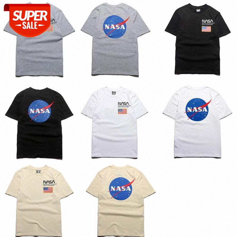 

European and American street fashion brand ins space astronaut NASA printed round neck short-sleeved T-shirt female summer #NJ2i, White;black