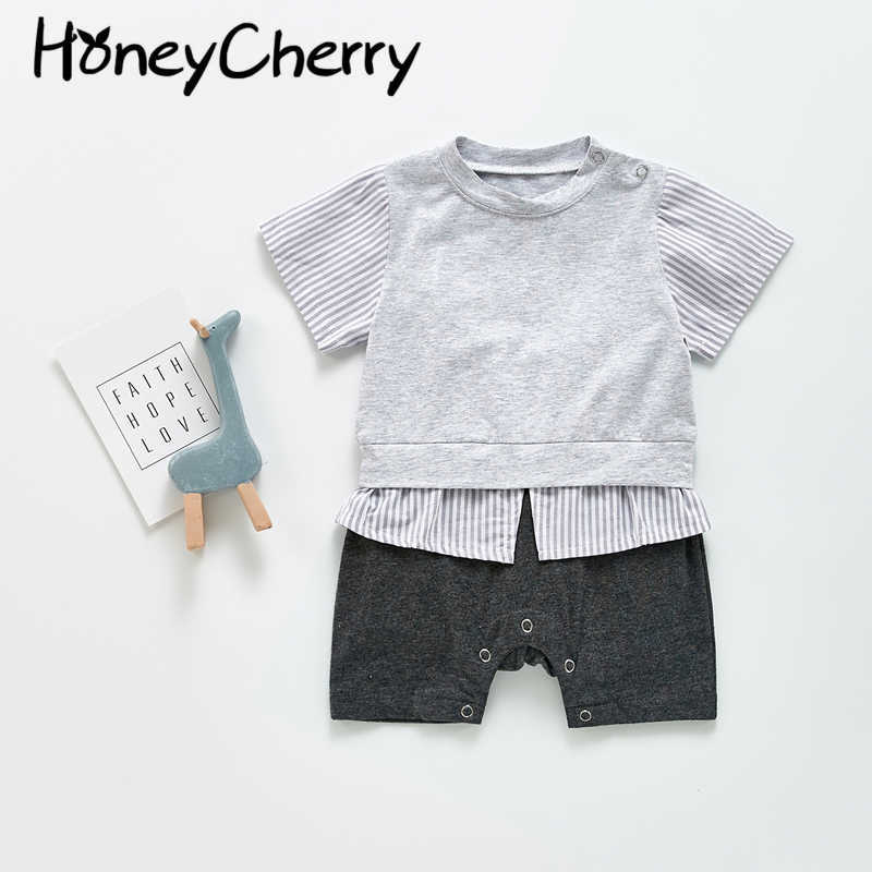 

Summer boy baby climbing suit casual splicing jumpsuit baby climbing suit baby boy romper 210701, Gray