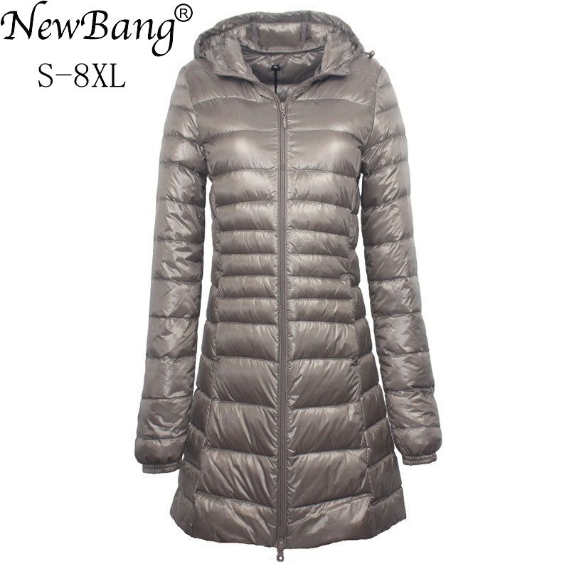 

NewBang 7XL 8XL Plus Long Down Jacket Women Winter Ultra Light Down Jacket Women With Hooded Down Coat Female Big Size Coats, Black