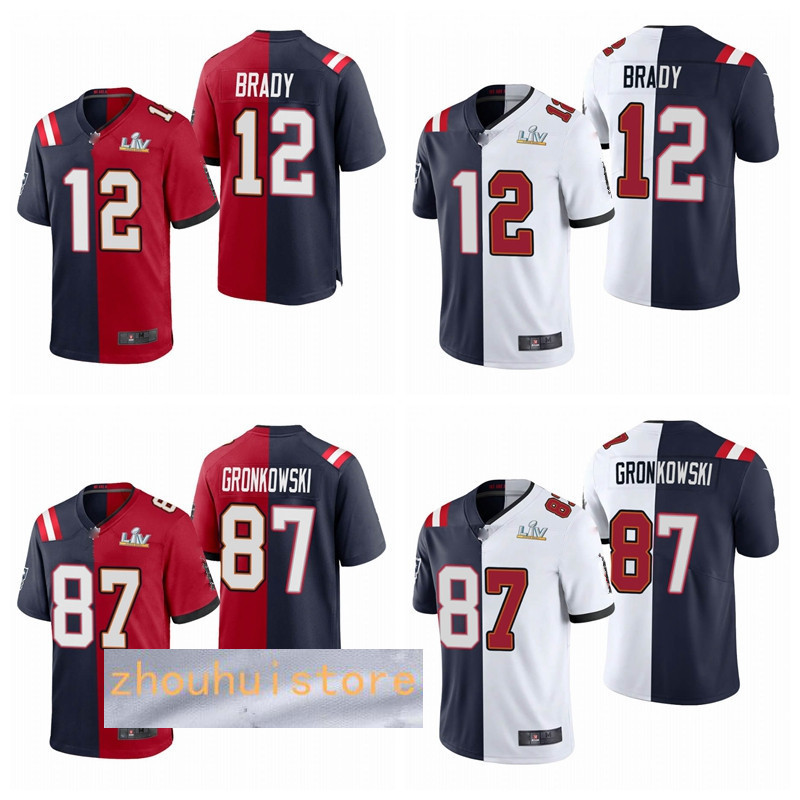 

12 Tom Brady 87 Rob Gronkowski Tampa Bay Super Men Buccaneer Champions Split Vapor Limited Football Jersey Red Nav Bowl, Black