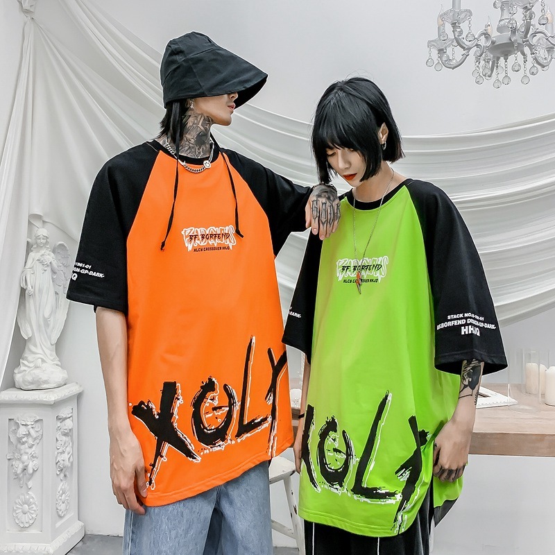 

t shirt loose large hip hop short sleeve 2021 summer personality letter cartoon print couple, White;black
