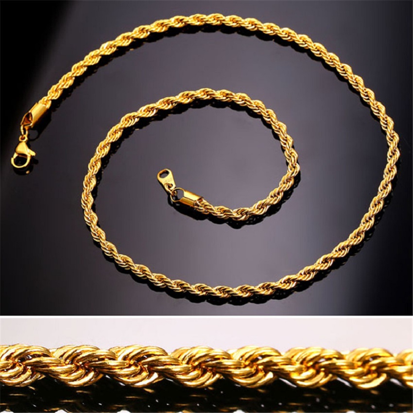 

Gold Chains Fashion Stainless Steel Hip Hop Jewelry Rope Chain Mens Necklace