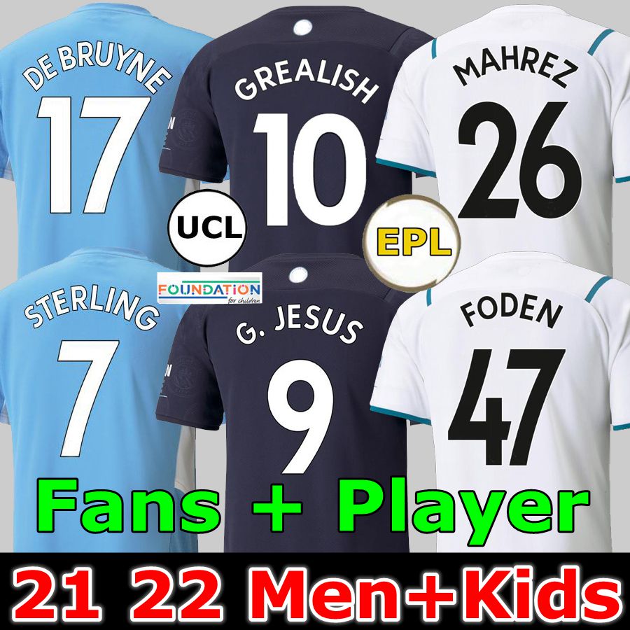

fans player version Manchester soccer jerseys 21 22 city home away FODEN 2021 2022 Gundogan G.JESUS BERNARDO STERLING FERRAN GREALISH DE BRU, Black;yellow