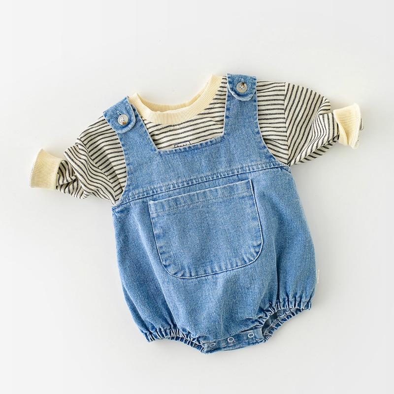 

Rompers Born Baby Girl Sleeveless Bodysuits Infant Toddler Solid Color Denim Overalls Boys Big Pocket Jumpsuit 0-24M Clothes, Sweatshirt