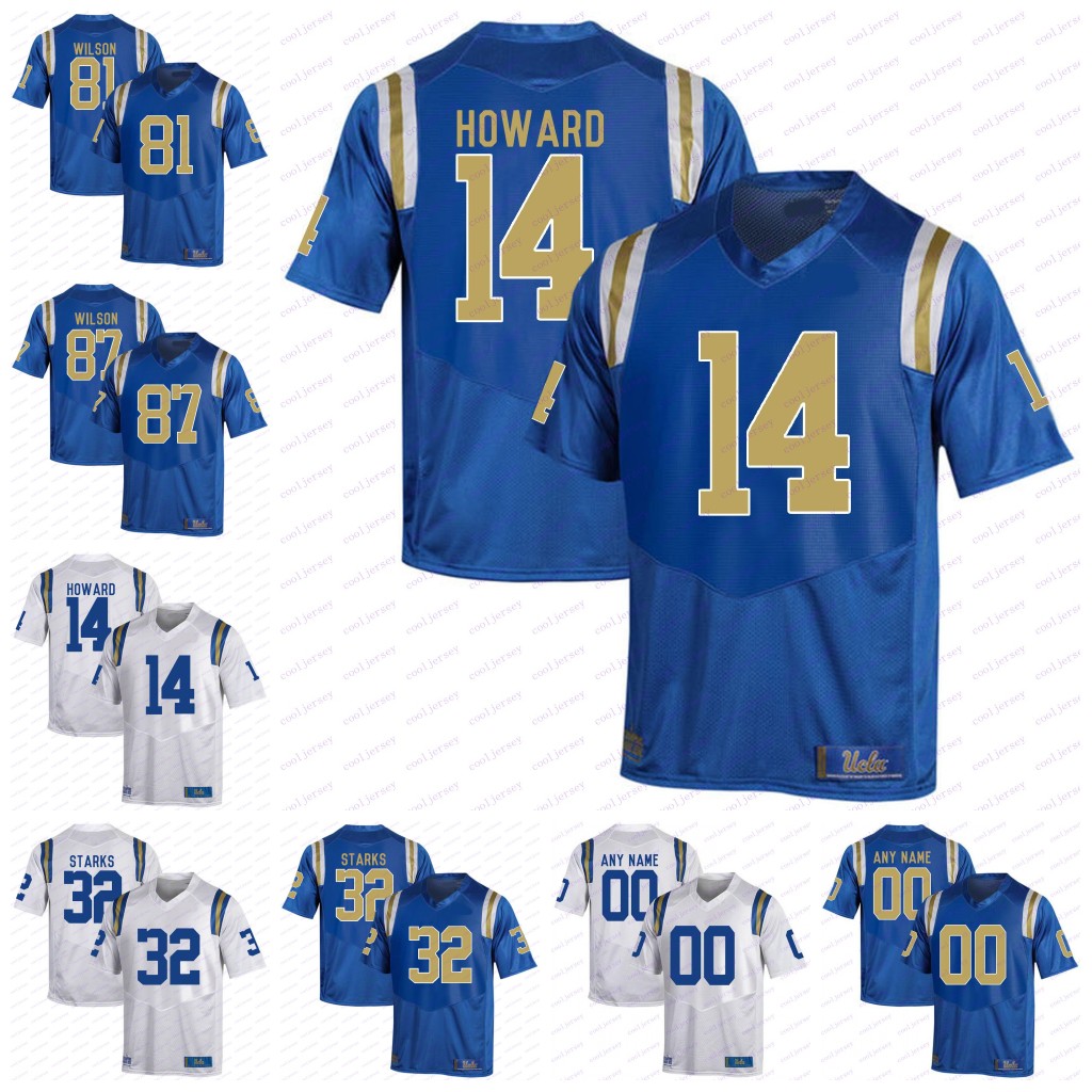 

NCAA UCLA Bruins College Football #14 Theo Howard 81 Caleb Wilson 32 Jalen Starks 87 Wilson light blue white Jerseys S-3XL