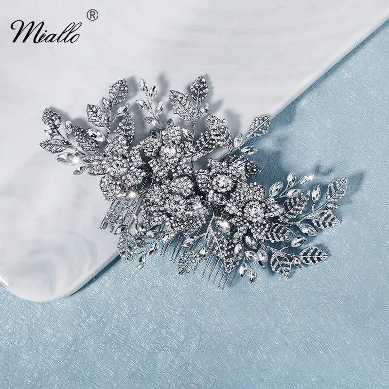 

Miallo Fashion Flower Hair Comb Clips for Women Wedding Accessories Rhinestone Silver Color Bridal Hair Jewelry Prom Headpiece H0827