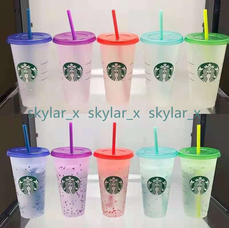 

Starbucks Confetti Tumbler Reusable 24oz/710ml custom coffee Bottom Pillar Shape holiday travel mugs Magic with cylinder lid Straw Stopper, Multi-color