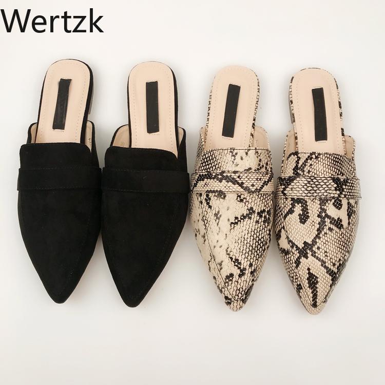 

Slippers 2021 Summer Flats Mules Lady Sandals Serpentine Slip On Pointed Toe Women Outdoor Slipper Shoes Woman Slides E506, Snake skin
