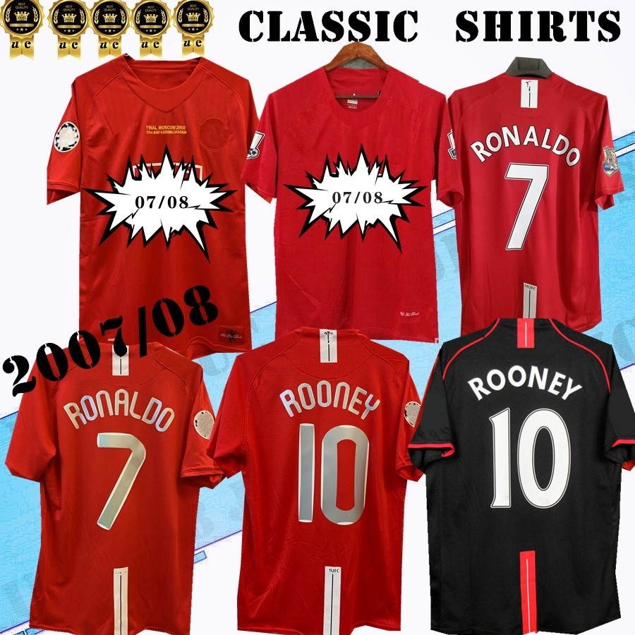 

2007 2008 Ronaldo Home Shirt Retro soccer jerseys ROONEY VIDIC 07 08 away classic football shirts, 07/08 home +patch