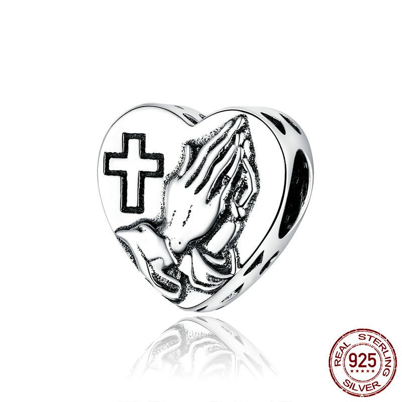 

12 s925 sterling original gratitude cross charms diy bracelet beaded german silver jewelry love prayer heart-shaped accessories mix design wholesale