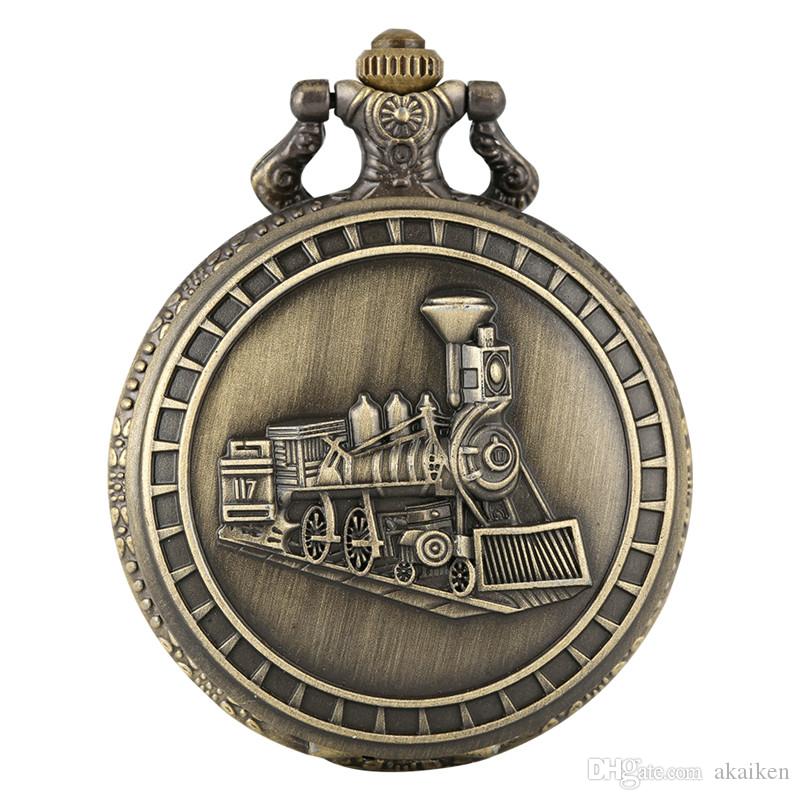 

Retro Bronze 3D Locomotive Train Pattern Quartz Pocket Watch Steampunk Antique Watches Necklace Chain Art Collectibles for Men Women, Slivery;golden