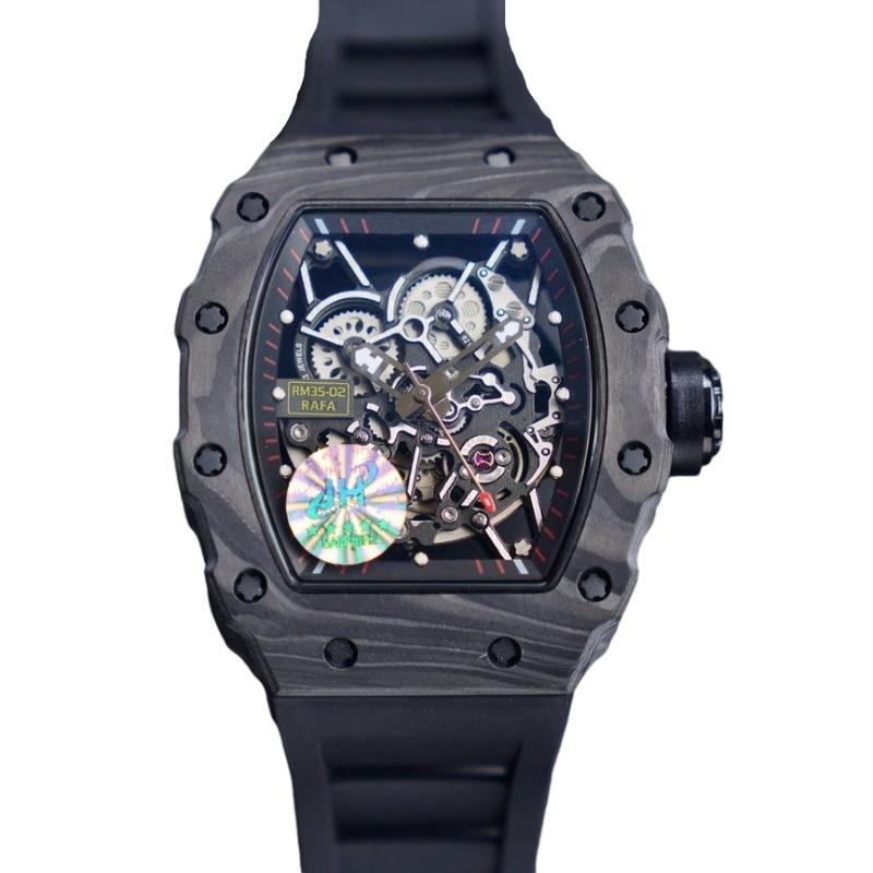 Montre-bracelets de haute qualité montres pour hommes de la fibre de carbone Montre de luxe Automatique Richards Sangle de caoutchouc noir mécani