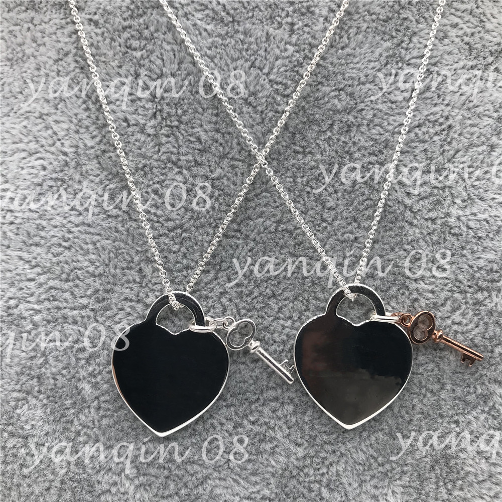 

Original 925 Silver Love Necklace Charm Heart Pendant Necklace 1:1 Key Women DIY Jewelry Gift Clavicle Chain Q0127
