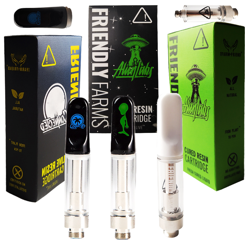 

0.8ml Atomizers Friendly Farms Vape Cartridge Packaging 510 Ceramic Cartridges Glass Thick Oil Carts E Cigarette Dab Pen Wax Vaporizer
