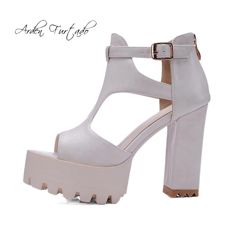 

Arden Furtado 2021 Summer High Heels 11cm Paltform Casual Sandals Shoes Woman Peep Toe Ladies Gladiator Small Size 32 33, Black
