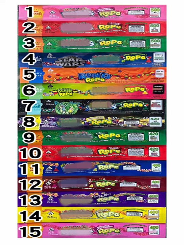 

empty medicate gummy bags heat seal 15 designs long slim bar rope edibles packaging
