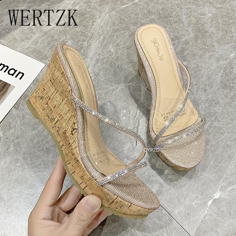 

Slippers Summer Women Sequins Wedge Bling Platform Flip Flops Soft Comfortable Casual Shoes Outdoor Beach Sandals Ladies Slides, Black