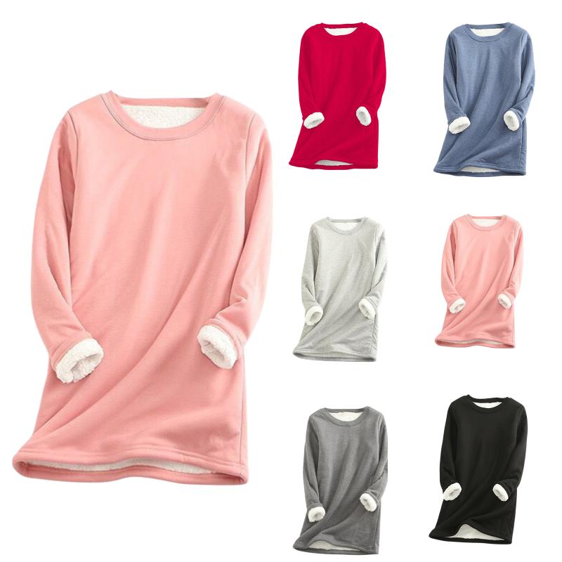 

Women's T-Shirt Women Midi Pullover Plus Size Tops Long Sleeve Round Neck Basic Autumn Winter Sweatshirt Dress Solid Color Velvet, White