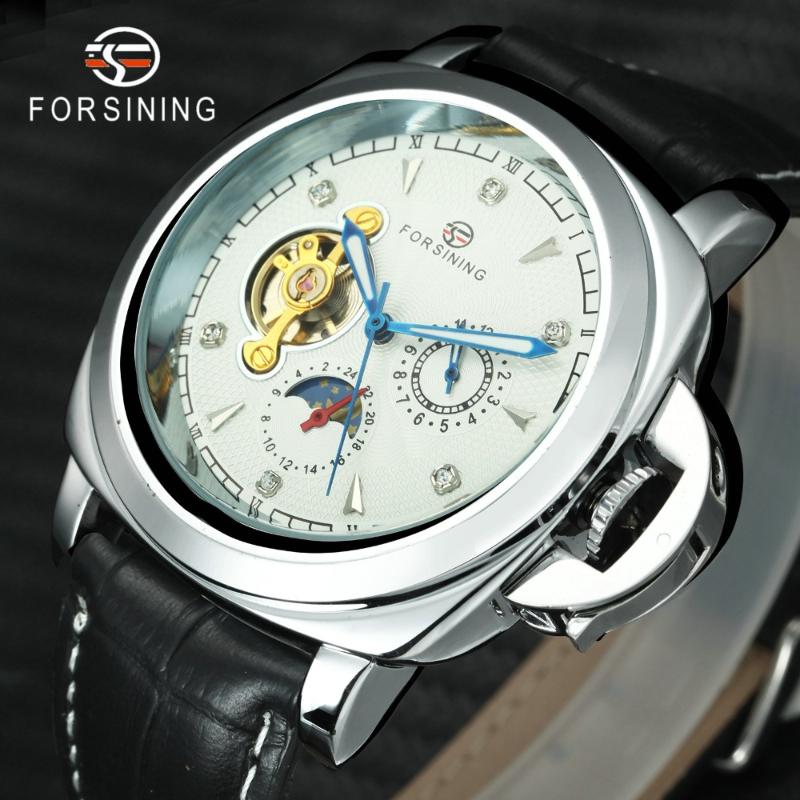 

Wristwatches FORSINING 2021 Outdoor Sport Auto Mechanical Watch Men Top Leather Strap Creative Design Retro Casual Wristwatch, Rose golden white